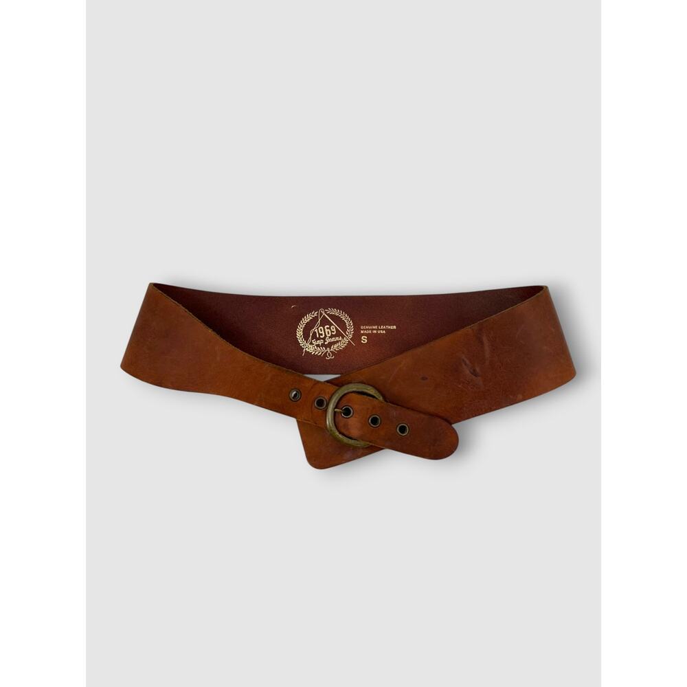 Y2k Vintage GAP Leather Wide Waist Belt Brass O-Ring Buckle Size Small